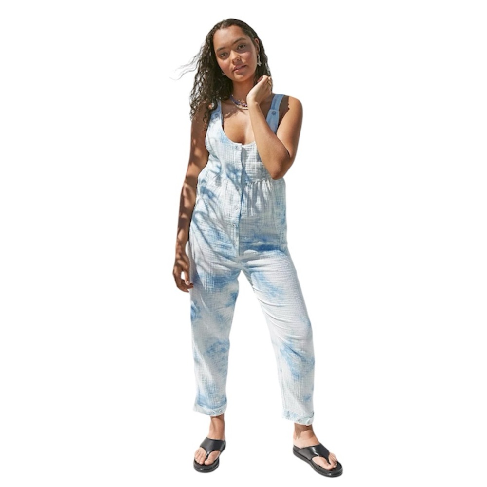 Urban Outfitters | Mya Cotton Muslin Overall Jumpsuit | Blue/White Tie Dye | XS